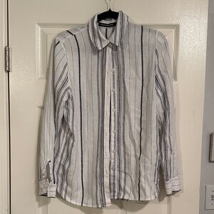 Calvin Klein Jeans Linen White Shirt with Navy Stripes